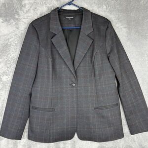 41 Hawthorn Blazer‎ Womens XXL Gray Blue Plaid One Button Back Vent Long Sleeve